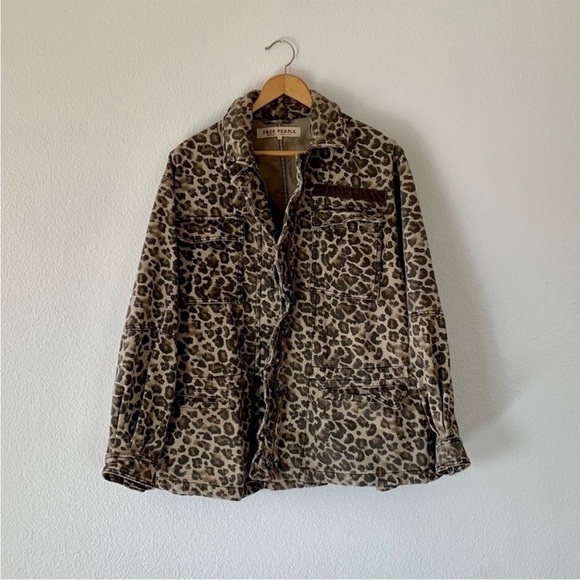 Free People Seize the Day Brown Leopard Denim Jacket - Picture 5 of 11